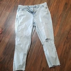 AMERICAN EAGLE Raw Hem Distressed Cropped Mom Jean